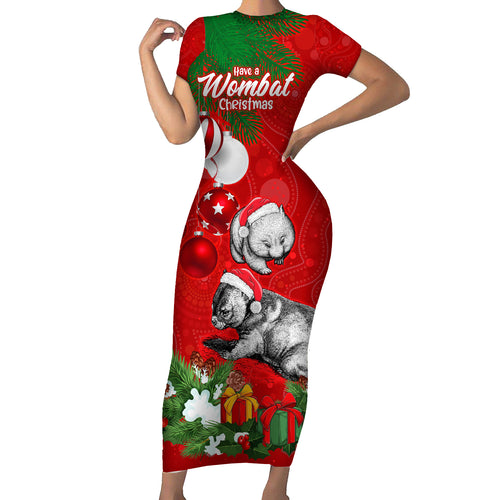 personalised-wombat-lover-short-sleeve-bodycon-dress-australia-merry-christmas-aboriginal