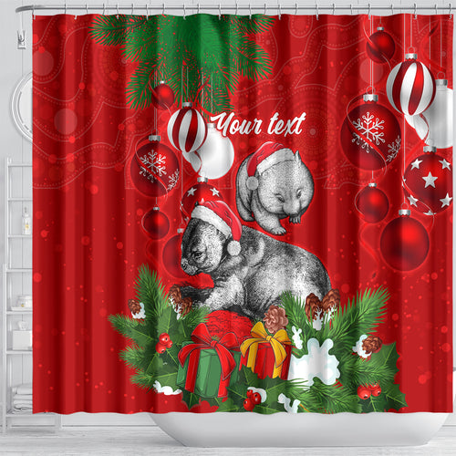 personalised-wombat-lover-shower-curtain-australia-merry-christmas-aboriginal