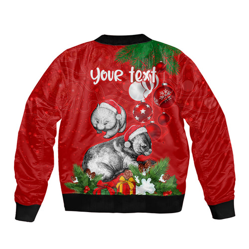 personalised-wombat-lover-sleeve-zip-bomber-jacket-australia-merry-christmas-aboriginal