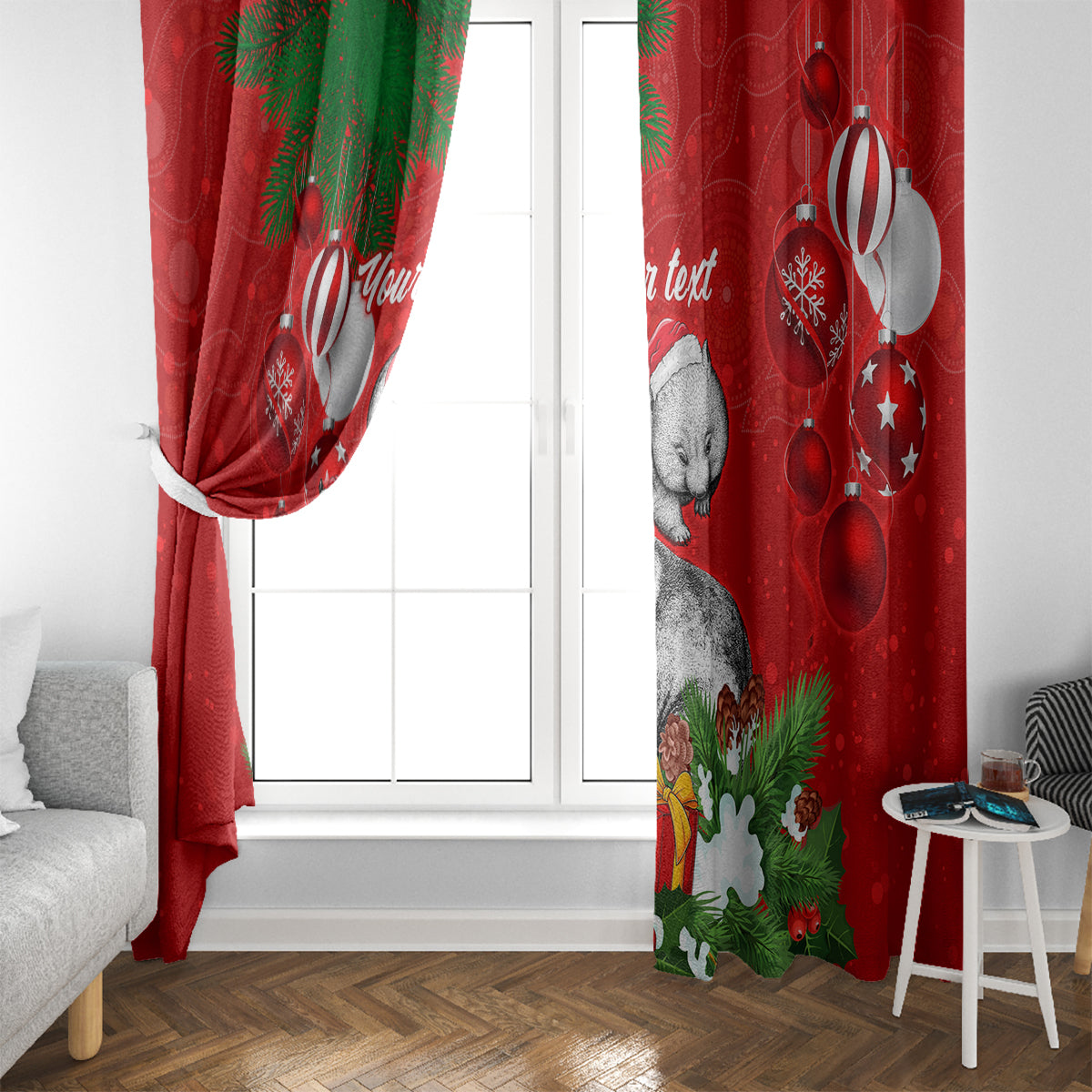 personalised-wombat-lover-window-curtain-australia-merry-christmas-aboriginal