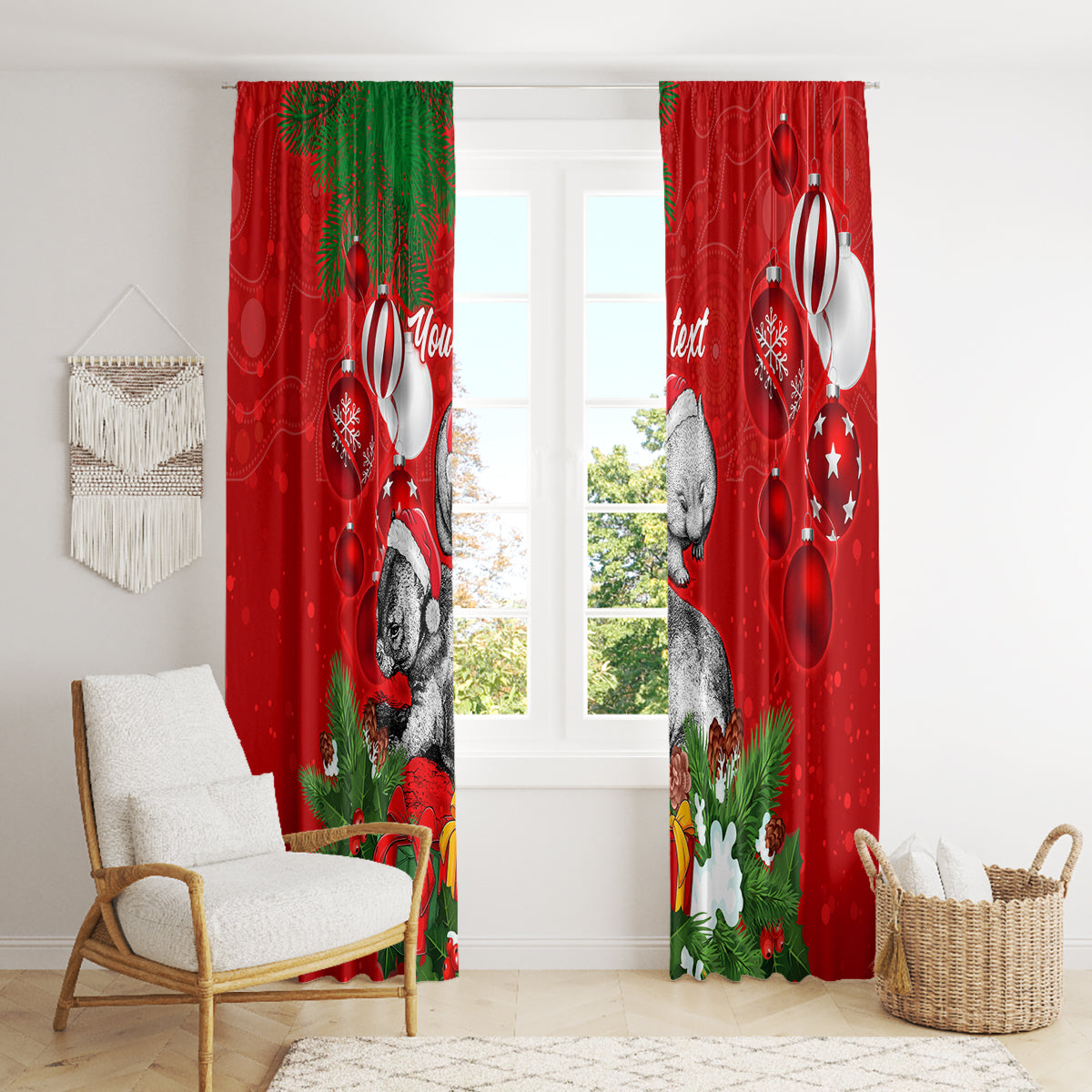 personalised-wombat-lover-window-curtain-australia-merry-christmas-aboriginal