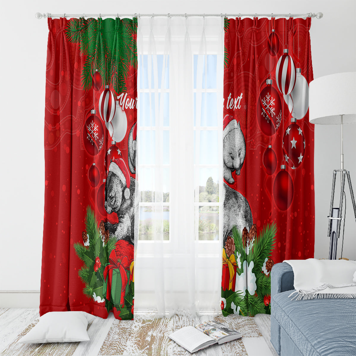 personalised-wombat-lover-window-curtain-australia-merry-christmas-aboriginal