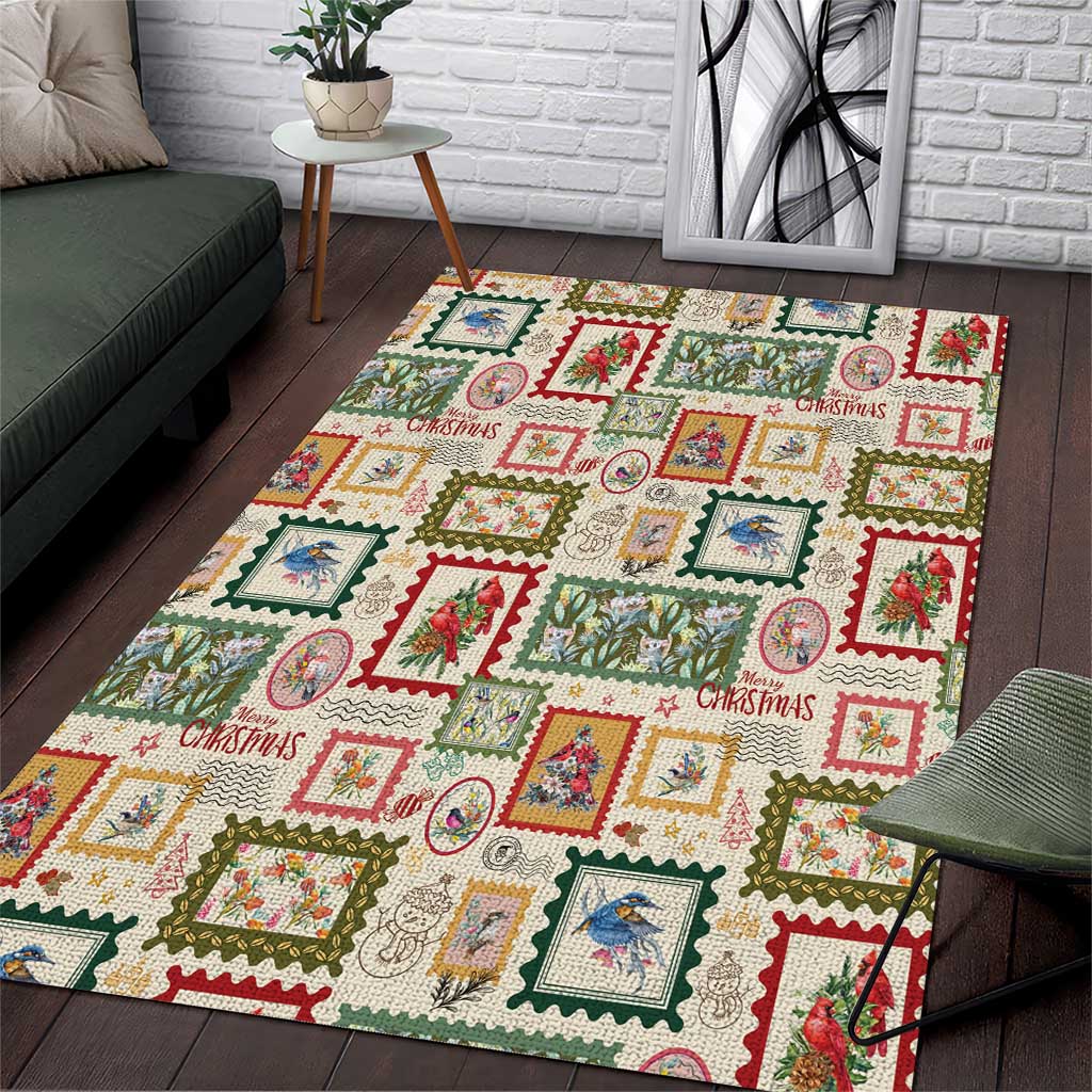 Aussie Birds Christmas La La Land Area Rug Beige Vintage Stamp Edition - Aussie Hoodie