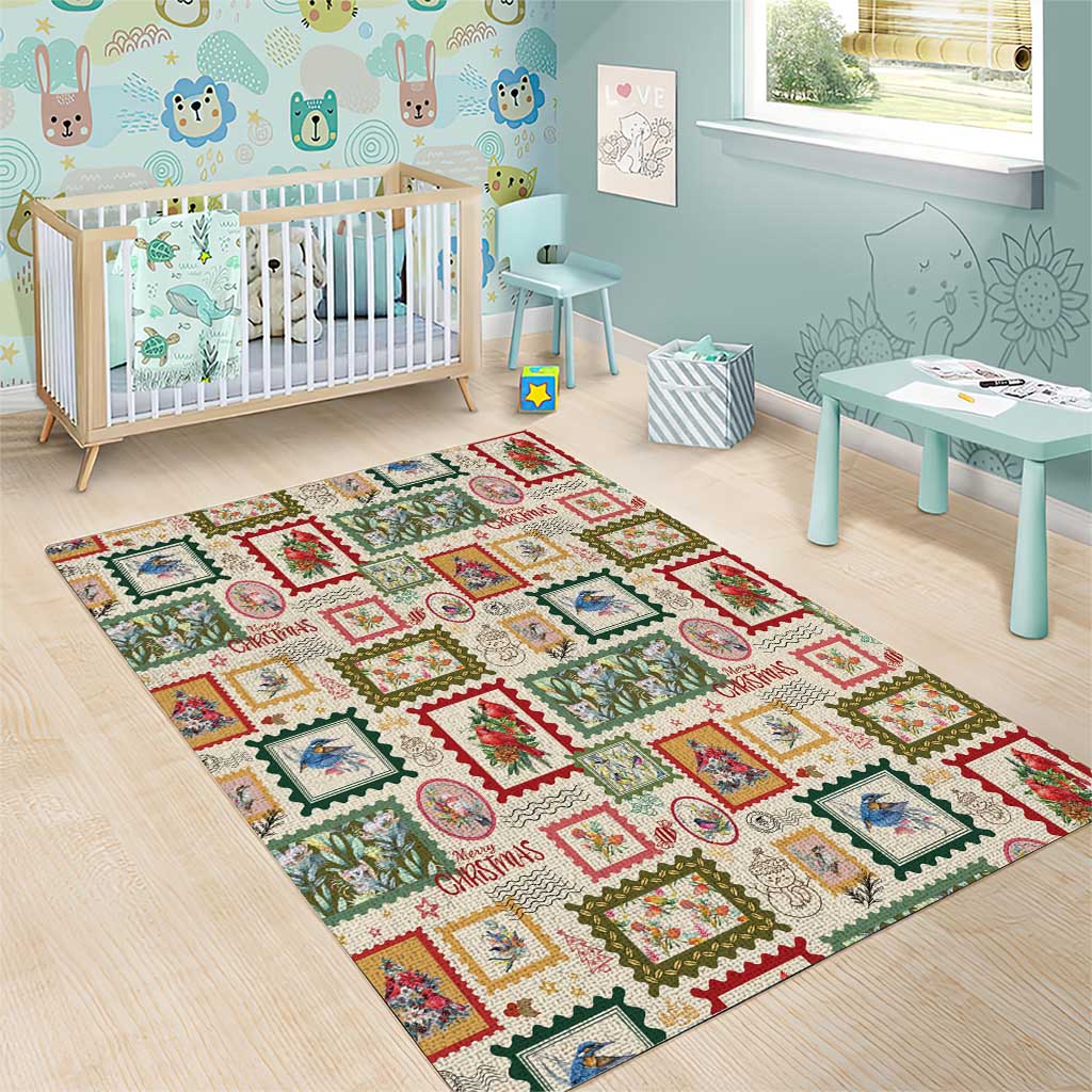 Aussie Birds Christmas La La Land Area Rug Beige Vintage Stamp Edition - Aussie Hoodie