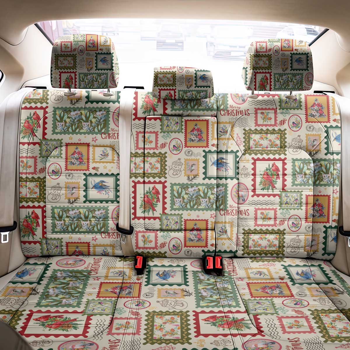 Aussie Birds Christmas La La Land Back Car Seat Cover Beige Vintage Stamp Edition - Aussie Hoodie