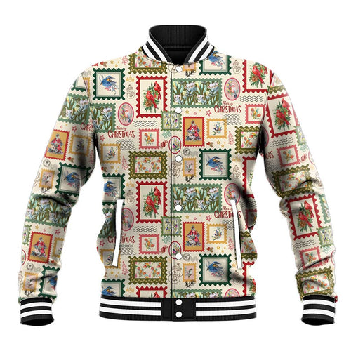 Aussie Birds Christmas La La Land Baseball Jacket Beige Vintage Stamp Edition - Aussie Hoodie