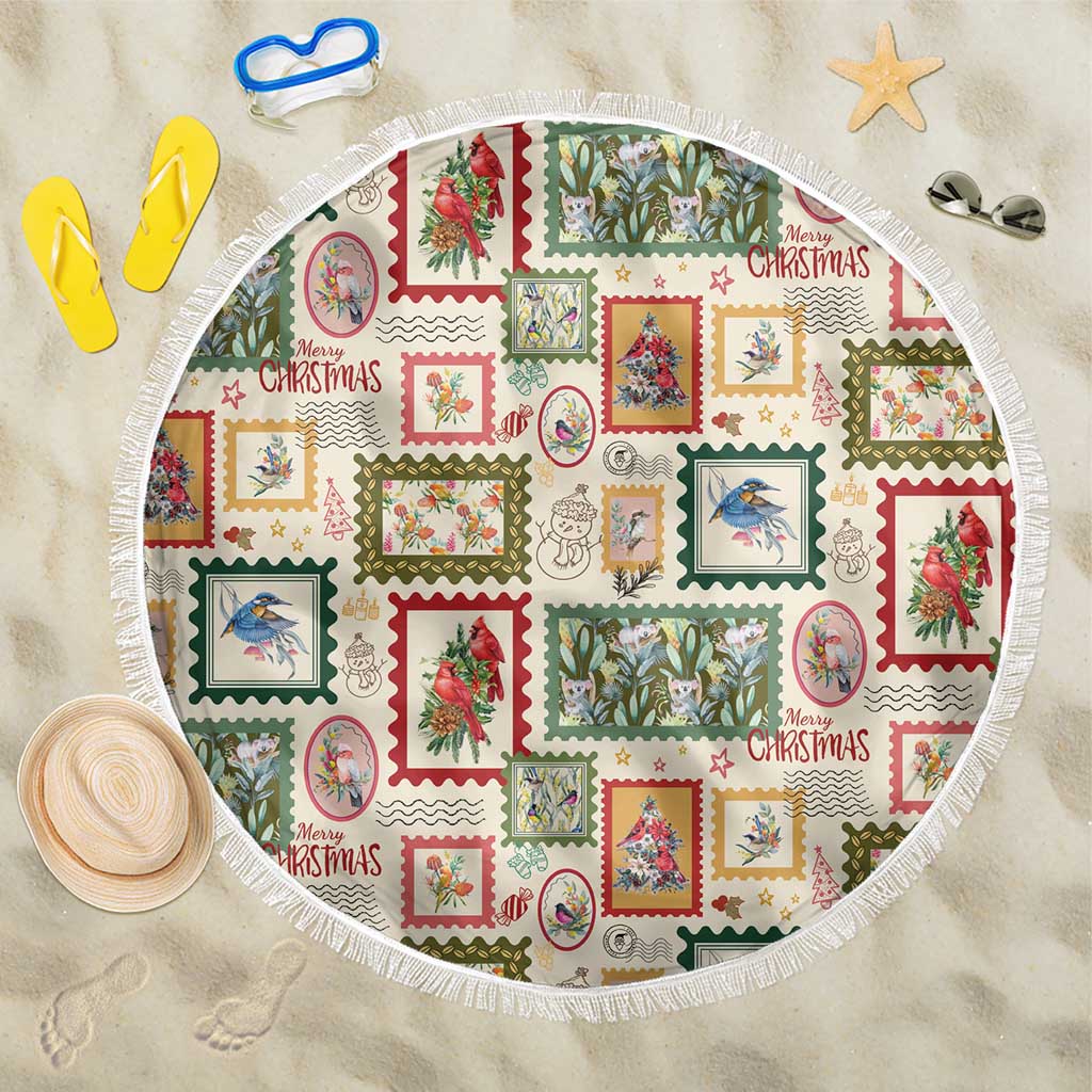 Aussie Birds Christmas La La Land Beach Blanket Beige Vintage Stamp Edition - Aussie Hoodie