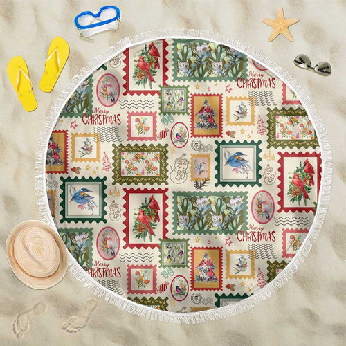 Aussie Birds Christmas La La Land Beach Blanket Beige Vintage Stamp Edition - Aussie Hoodie