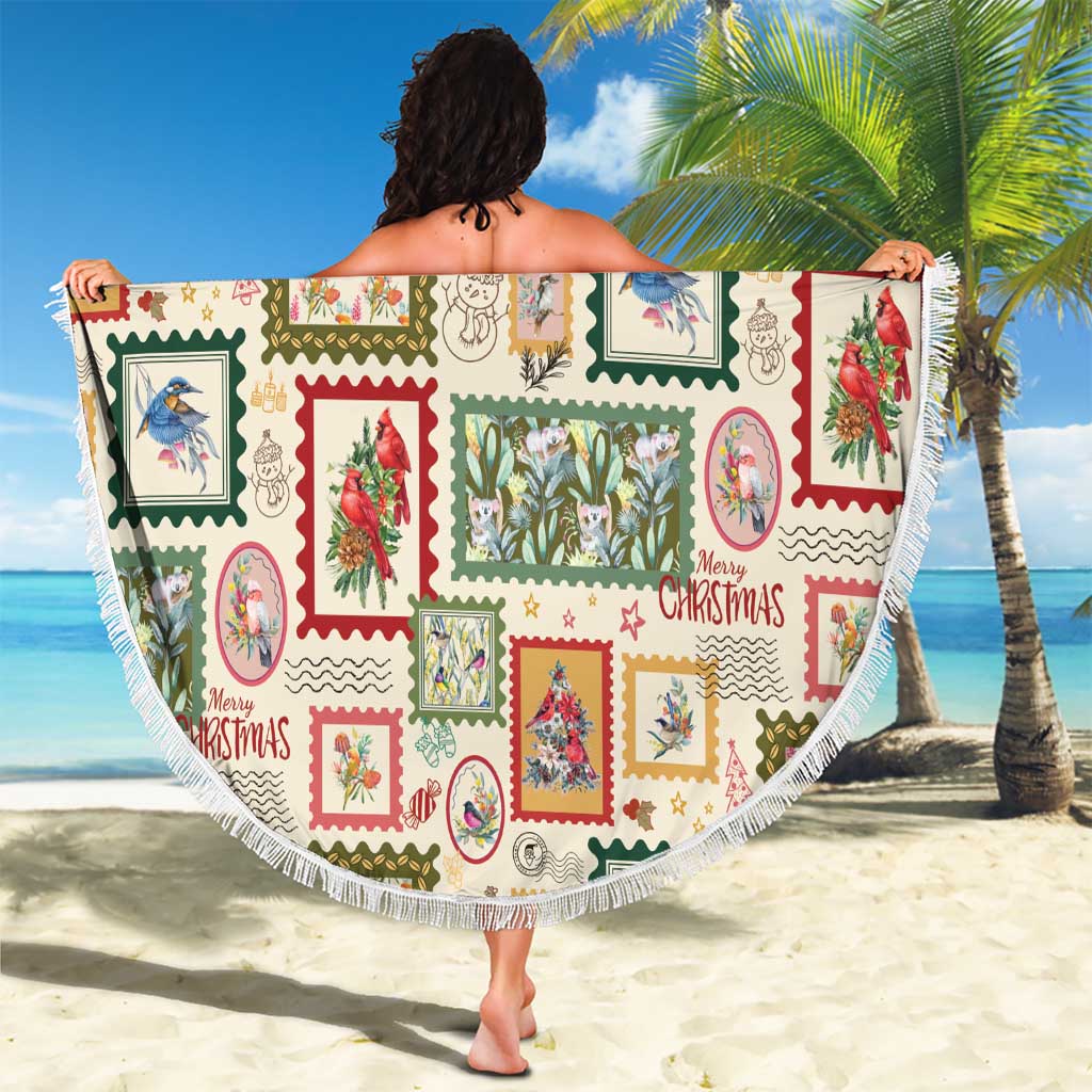 Aussie Birds Christmas La La Land Beach Blanket Beige Vintage Stamp Edition - Aussie Hoodie