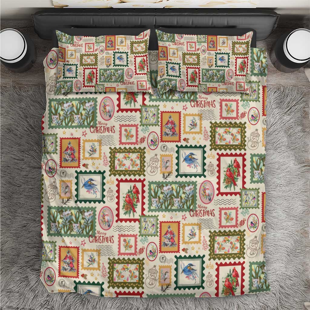 Aussie Birds Christmas La La Land Bedding Set Beige Vintage Stamp Edition - Aussie Hoodie