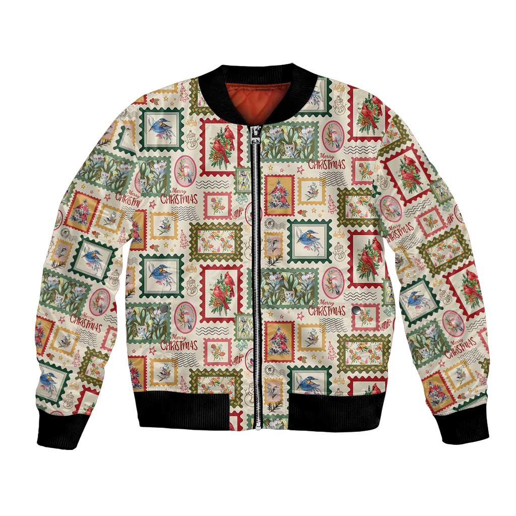 Aussie Birds Christmas La La Land Bomber Jacket Beige Vintage Stamp Edition - Aussie Hoodie