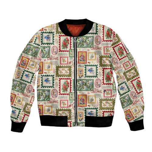 Aussie Birds Christmas La La Land Bomber Jacket Beige Vintage Stamp Edition - Aussie Hoodie