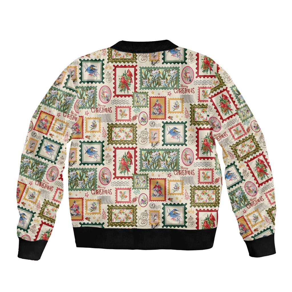 Aussie Birds Christmas La La Land Bomber Jacket Beige Vintage Stamp Edition - Aussie Hoodie