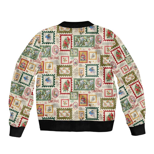 Aussie Birds Christmas La La Land Bomber Jacket Beige Vintage Stamp Edition - Aussie Hoodie