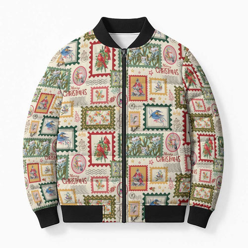 Aussie Birds Christmas La La Land Bomber Puffer Jacket Beige Vintage Stamp Edition - Aussie Hoodie