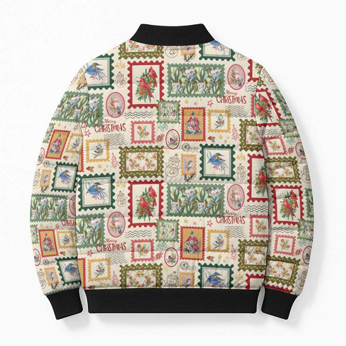 Aussie Birds Christmas La La Land Bomber Puffer Jacket Beige Vintage Stamp Edition - Aussie Hoodie
