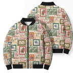 Aussie Birds Christmas La La Land Bomber Puffer Jacket Beige Vintage Stamp Edition - Aussie Hoodie