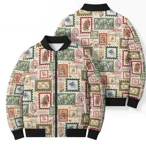 Aussie Birds Christmas La La Land Bomber Puffer Jacket Beige Vintage Stamp Edition - Aussie Hoodie