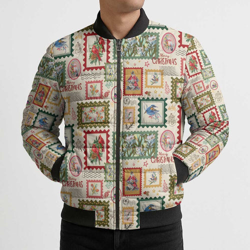 Aussie Birds Christmas La La Land Bomber Puffer Jacket Beige Vintage Stamp Edition - Aussie Hoodie