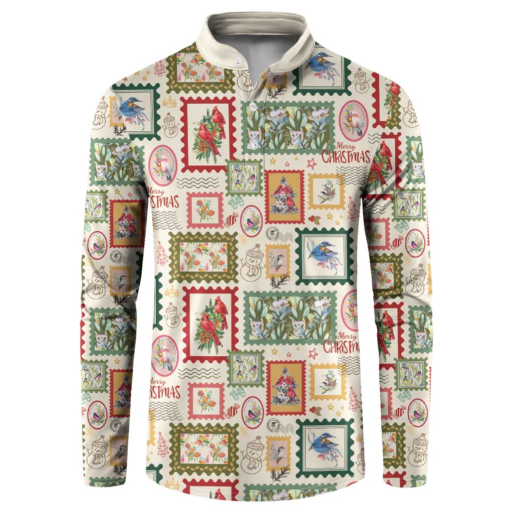 Aussie Birds Christmas La La Land Button Sweatshirt Beige Vintage Stamp Edition - Aussie Hoodie