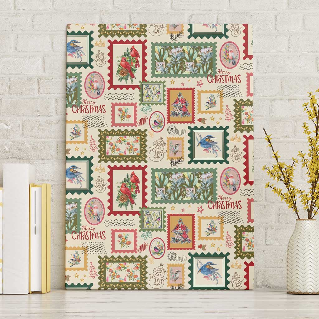 Aussie Birds Christmas La La Land Canvas Wall Art Beige Vintage Stamp Edition - Aussie Hoodie