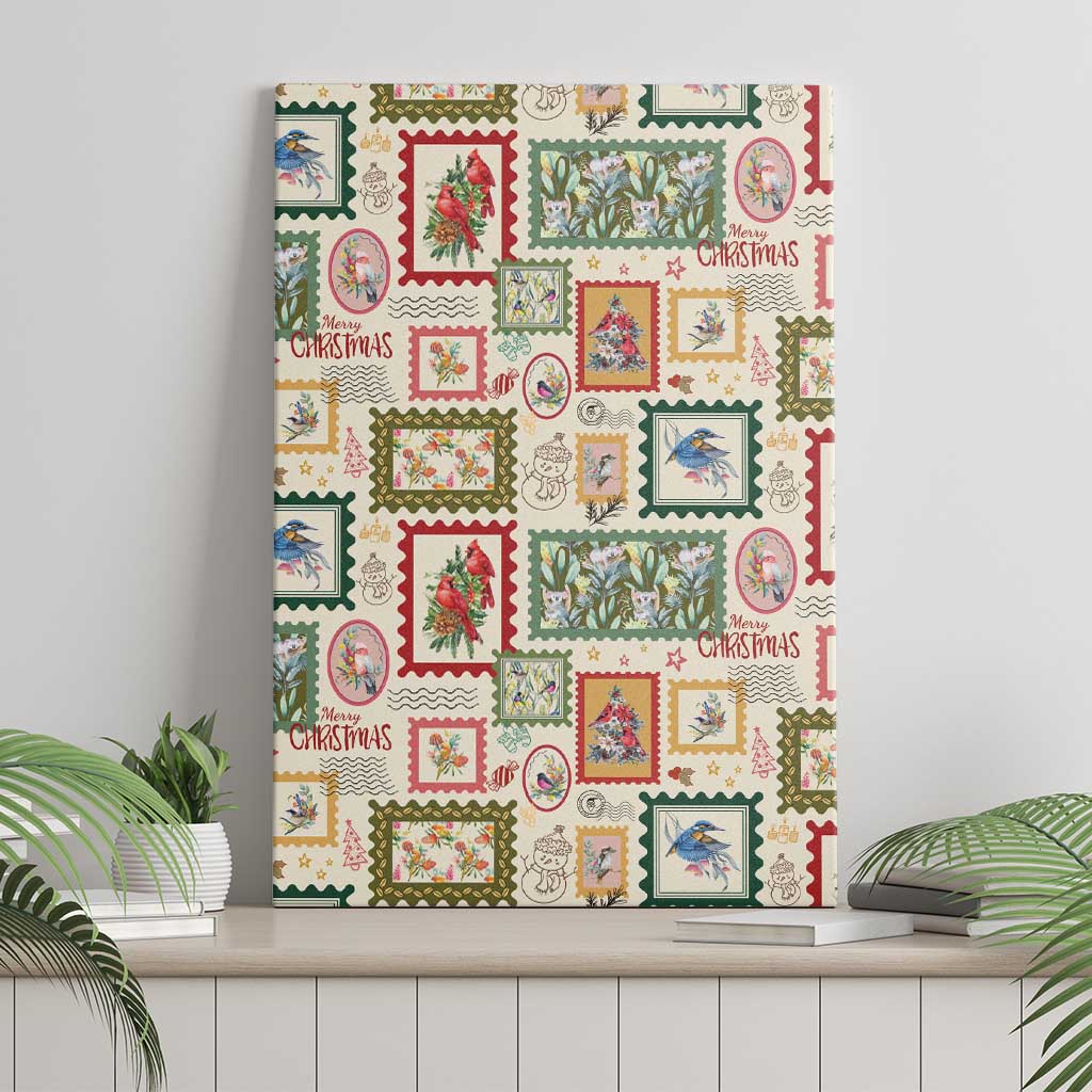 Aussie Birds Christmas La La Land Canvas Wall Art Beige Vintage Stamp Edition - Aussie Hoodie