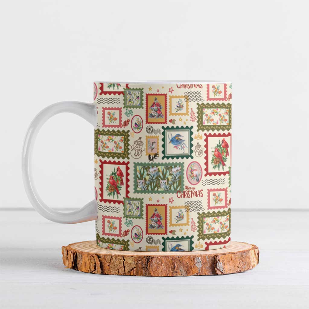 Aussie Birds Christmas La La Land Ceramic Mug Beige Vintage Stamp Edition - Aussie Hoodie