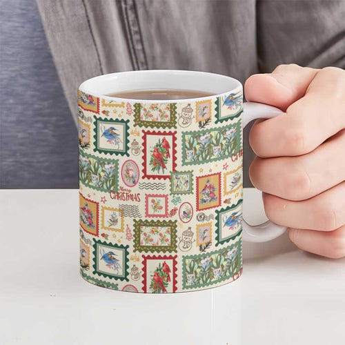 Aussie Birds Christmas La La Land Ceramic Mug Beige Vintage Stamp Edition - Aussie Hoodie