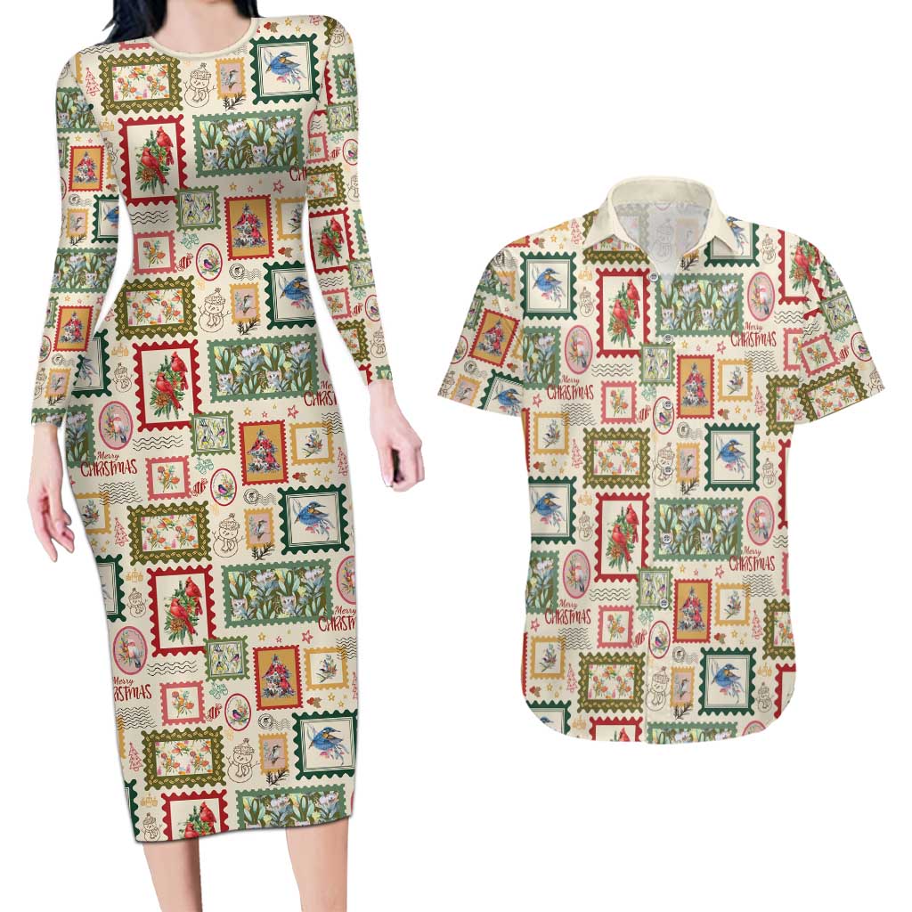 Aussie Birds Christmas La La Land Couples Matching Long Sleeve Bodycon Dress and Hawaiian Shirt Beige Vintage Stamp Edition - Aussie Hoodie