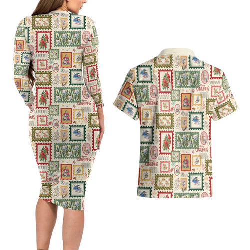 Aussie Birds Christmas La La Land Couples Matching Long Sleeve Bodycon Dress and Hawaiian Shirt Beige Vintage Stamp Edition - Aussie Hoodie