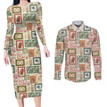 Aussie Birds Christmas La La Land Couples Matching Long Sleeve Bodycon Dress and Long Sleeve Button Shirt Beige Vintage Stamp Edition - Aussie Hoodie