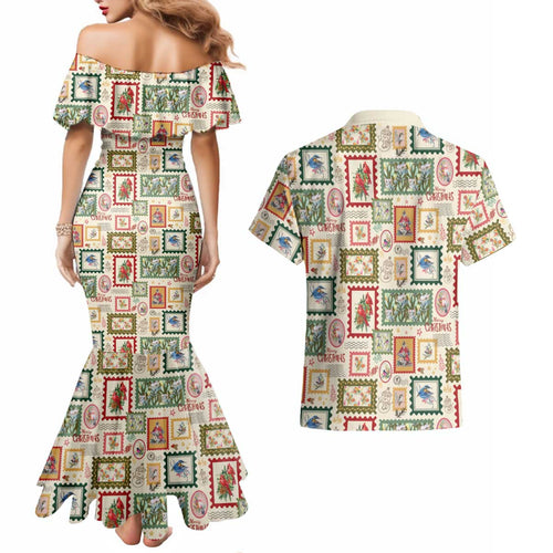 Aussie Birds Christmas La La Land Couples Matching Mermaid Dress and Hawaiian Shirt Beige Vintage Stamp Edition - Aussie Hoodie