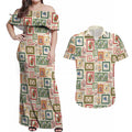 Aussie Birds Christmas La La Land Couples Matching Off Shoulder Maxi Dress and Hawaiian Shirt Beige Vintage Stamp Edition - Aussie Hoodie
