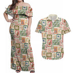 Aussie Birds Christmas La La Land Couples Matching Off Shoulder Maxi Dress and Hawaiian Shirt Beige Vintage Stamp Edition - Aussie Hoodie