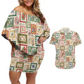 Aussie Birds Christmas La La Land Couples Matching Off Shoulder Short Dress and Hawaiian Shirt Beige Vintage Stamp Edition - Aussie Hoodie