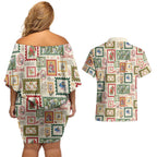 Aussie Birds Christmas La La Land Couples Matching Off Shoulder Short Dress and Hawaiian Shirt Beige Vintage Stamp Edition - Aussie Hoodie
