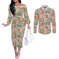 Aussie Birds Christmas La La Land Couples Matching Off The Shoulder Long Sleeve Dress and Long Sleeve Button Shirt Beige Vintage Stamp Edition - Aussie Hoodie