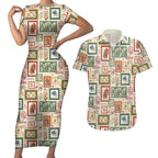 Aussie Birds Christmas La La Land Couples Matching Short Sleeve Bodycon Dress and Hawaiian Shirt Beige Vintage Stamp Edition - Aussie Hoodie