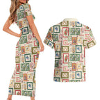 Aussie Birds Christmas La La Land Couples Matching Short Sleeve Bodycon Dress and Hawaiian Shirt Beige Vintage Stamp Edition - Aussie Hoodie