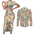Aussie Birds Christmas La La Land Couples Matching Short Sleeve Bodycon Dress and Long Sleeve Button Shirt Beige Vintage Stamp Edition - Aussie Hoodie
