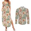 Aussie Birds Christmas La La Land Couples Matching Summer Maxi Dress and Long Sleeve Button Shirt Beige Vintage Stamp Edition - Aussie Hoodie