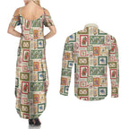 Aussie Birds Christmas La La Land Couples Matching Summer Maxi Dress and Long Sleeve Button Shirt Beige Vintage Stamp Edition - Aussie Hoodie