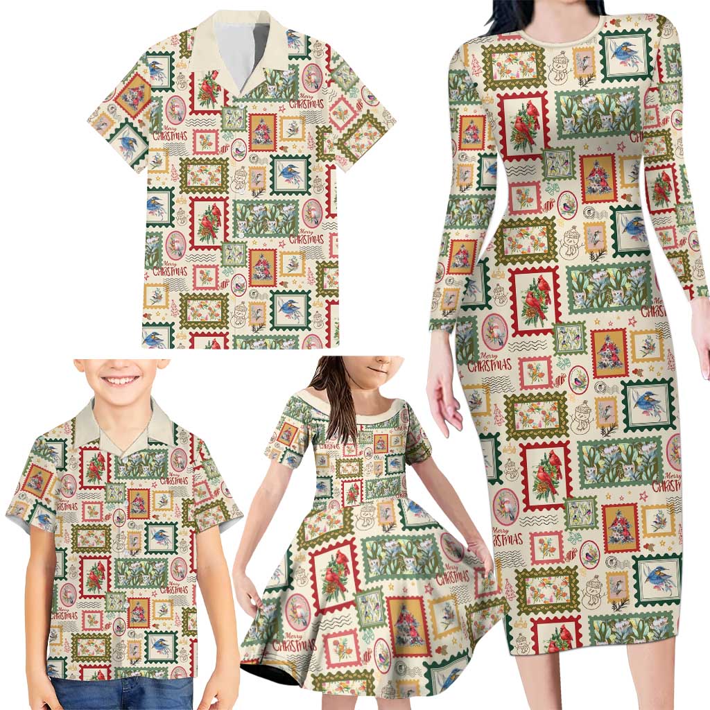 Aussie Birds Christmas La La Land Family Matching Long Sleeve Bodycon Dress and Hawaiian Shirt Beige Vintage Stamp Edition - Aussie Hoodie
