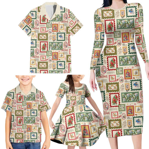 Aussie Birds Christmas La La Land Family Matching Long Sleeve Bodycon Dress and Hawaiian Shirt Beige Vintage Stamp Edition - Aussie Hoodie