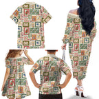 Aussie Birds Christmas La La Land Family Matching Off The Shoulder Long Sleeve Dress and Hawaiian Shirt Beige Vintage Stamp Edition - Aussie Hoodie