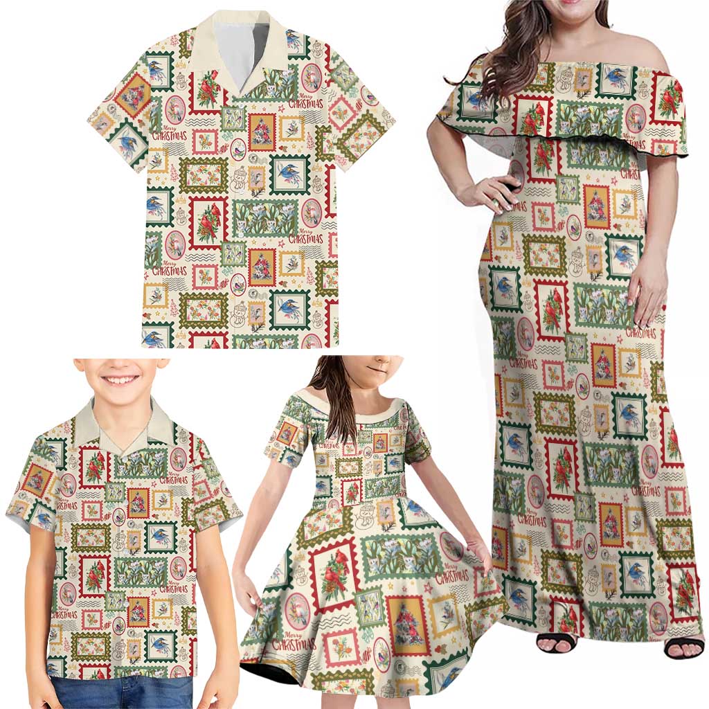Aussie Birds Christmas La La Land Family Matching Off Shoulder Maxi Dress and Hawaiian Shirt Beige Vintage Stamp Edition - Aussie Hoodie
