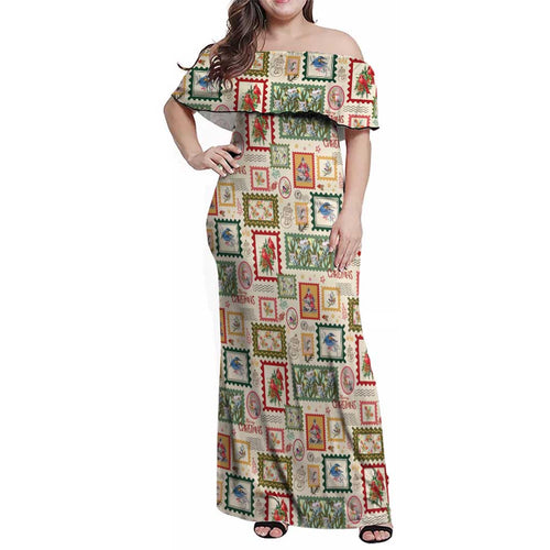 Aussie Birds Christmas La La Land Family Matching Off Shoulder Maxi Dress and Hawaiian Shirt Beige Vintage Stamp Edition - Aussie Hoodie