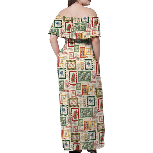 Aussie Birds Christmas La La Land Family Matching Off Shoulder Maxi Dress and Hawaiian Shirt Beige Vintage Stamp Edition - Aussie Hoodie