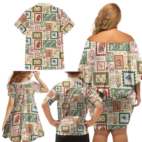 Aussie Birds Christmas La La Land Family Matching Off Shoulder Short Dress and Hawaiian Shirt Beige Vintage Stamp Edition - Aussie Hoodie
