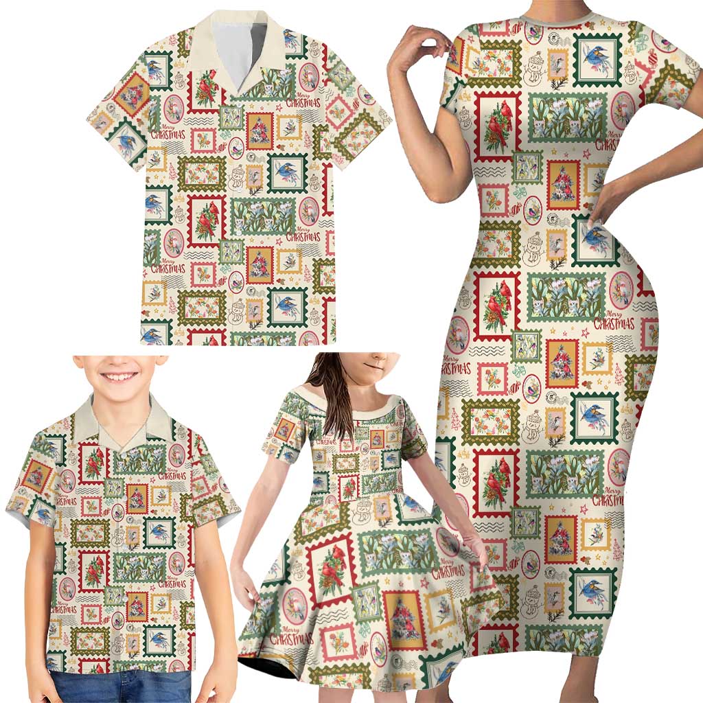 Aussie Birds Christmas La La Land Family Matching Short Sleeve Bodycon Dress and Hawaiian Shirt Beige Vintage Stamp Edition - Aussie Hoodie